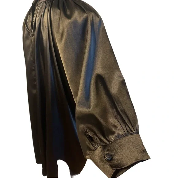 🖤Y2K Black Satin High-Neck Blouse | Adjustable Collar 🖤 - Picture 8 of 14